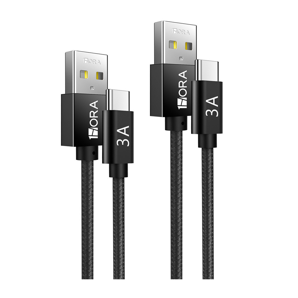 KIT 2x  Cabo Usb A/C 1Hora, Macho/Macho Carga Rápida 3A 2Metro Preto