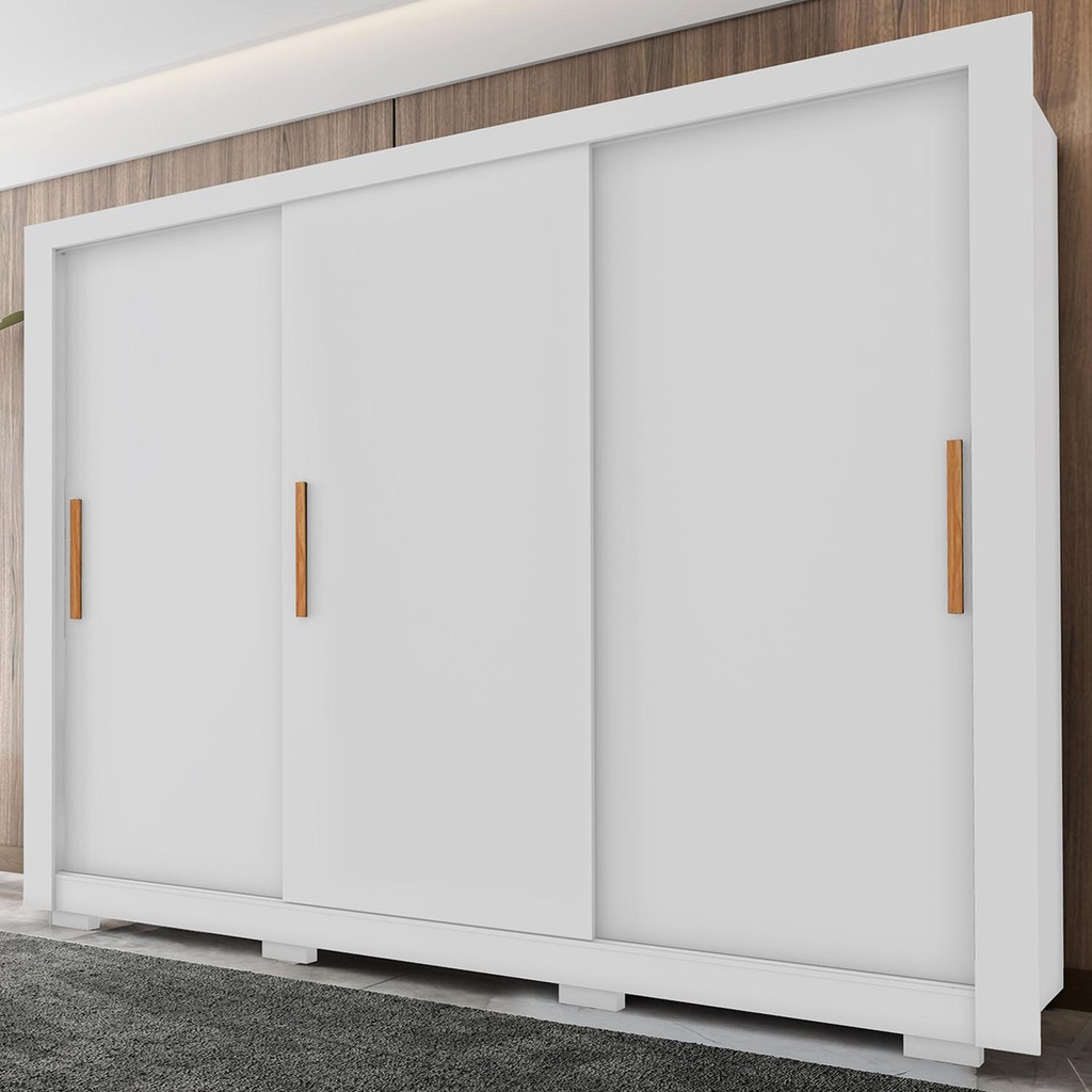 Guarda Roupa Casal Com 3 Portas 2 Gavetas 8 Pés Branco Armo