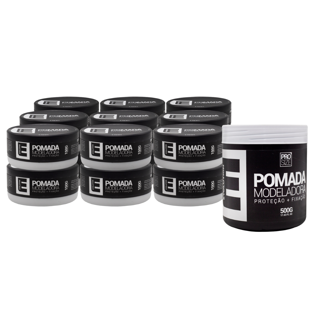 1 POMADA 500GR BANCA BRILHO + 6 UNI MODELADORA CAPILAR BRILHO 150gr - EVOLUTION BARBER