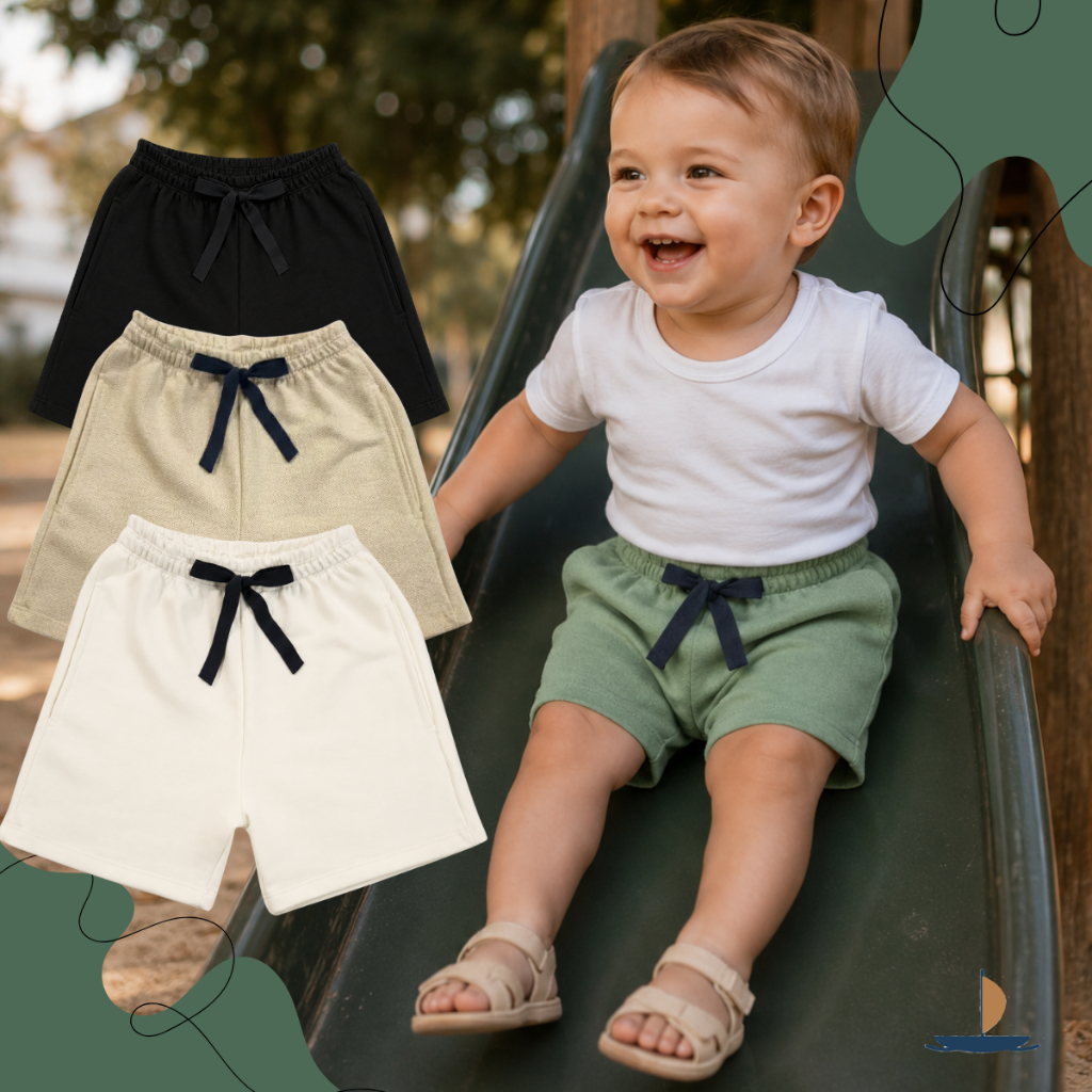 Kit 3 Bermuda Short Infantil Bebê Básica Elástico Algodão Conforto Moletinho Bolso Passeio Viagem