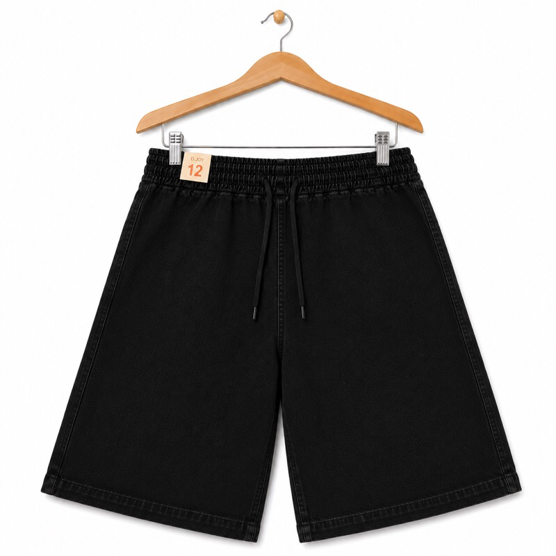 Bermuda Juvenil Menino Preta de 8 a 16 Anos Bolso Lateral Cós com Cordão Casuala