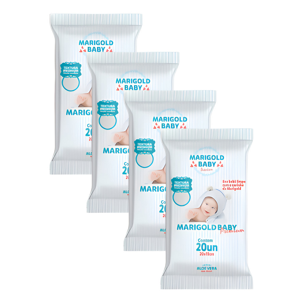 Kit 4 Lenços Umedecidos Marigold Pocket - 80un - Compacto Bolsa Passeio