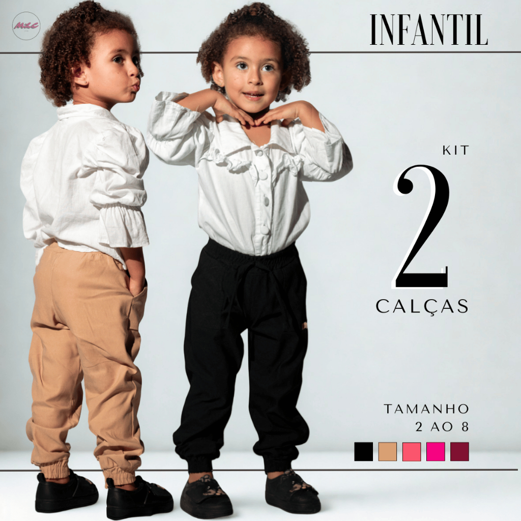 KIT 2 Calça Infantil Feminina Menina Jogger Tecido Inverno Elastico Bolso Escola Passeio Moda Diva