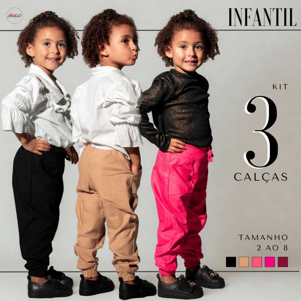 KIT 3 Calça Bengaline Inverno Menina Escola Passeio Jogger Estilo Moda Feminino Bolso Elastico Frio