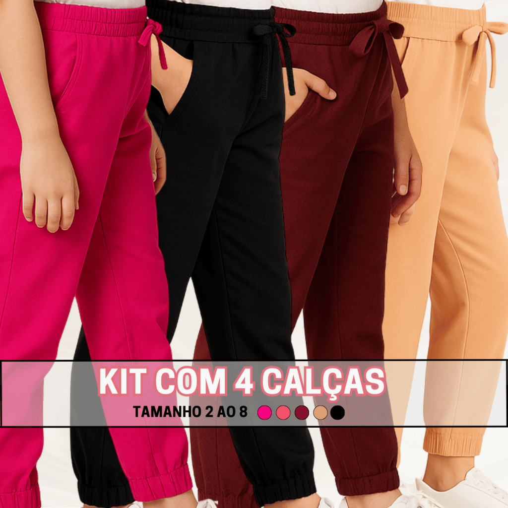 KIT 4 Calças Bengaline Menina Passeio Escola Blogueirinha Inverno Frio Conforto Elastico Punho Bolso