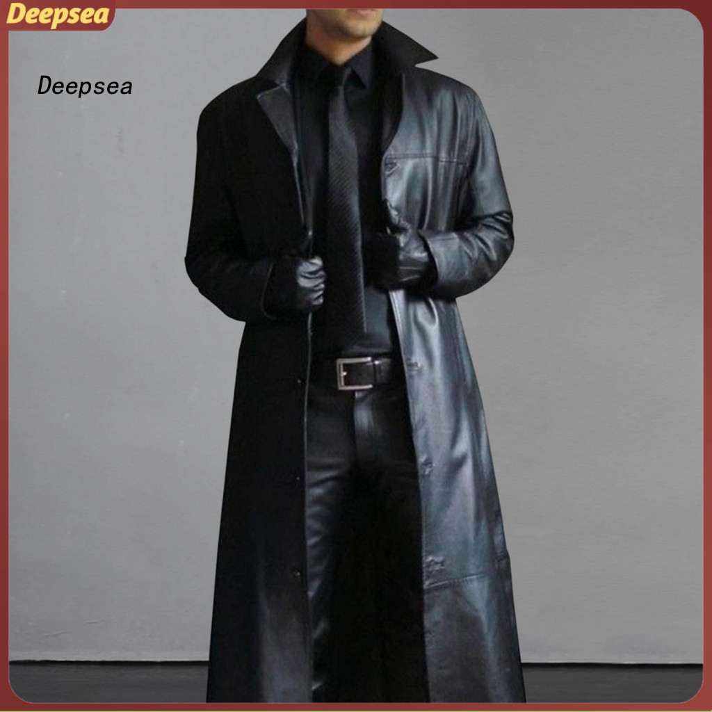 Men's Slim Fit Faux Leather Jacket Long Sleeve Single Breasted Windbreaker Extra Outerwear with Suit Collar – Stylish
