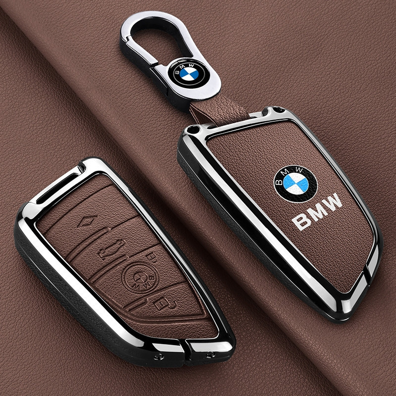 Capa de Chave de Carro em Metal e Couro para BMW X1 X3 X5 X6 X7 1 3 5 6 7 Series G20 G30 G11 F15 F16 G01 G02 F48 Chaveir