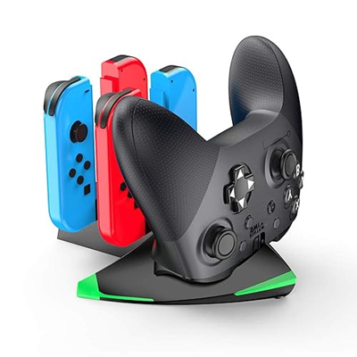 Base Carregadora para Joy-Con N-5 – Dock 4 Controles, LED Indicador, Compatível com Nintendo Switch