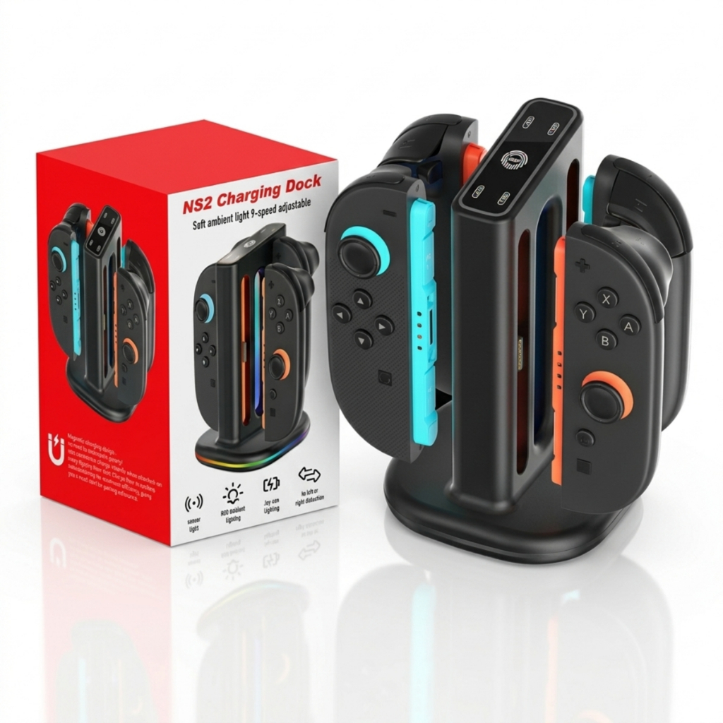 Base Dock Carregadora Suporte Carregador Ns2 Led RGB para Joy-Con Controle Nintendo Switch 2