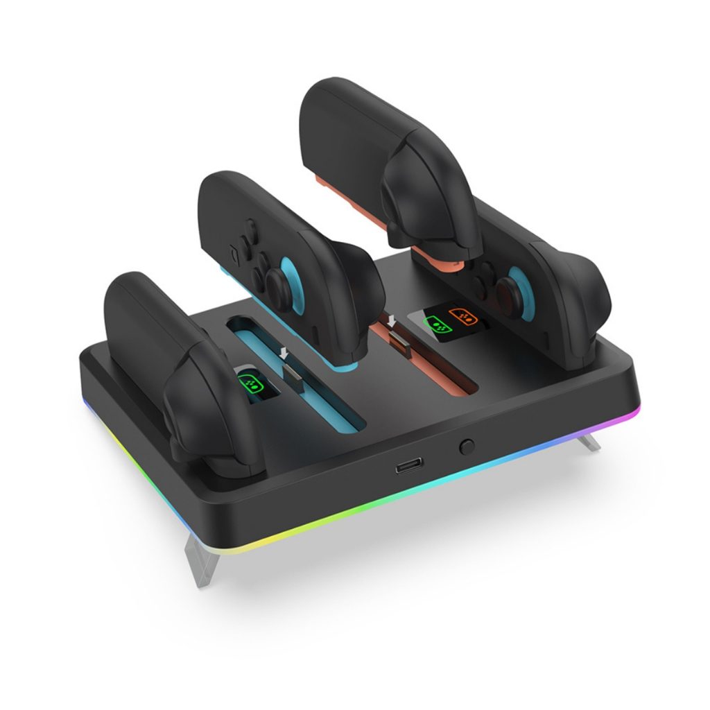Dock Carregador Led RGB Base Carregadora Suporte para Joy-Con Controle Nintendo Switch 2 Ns2