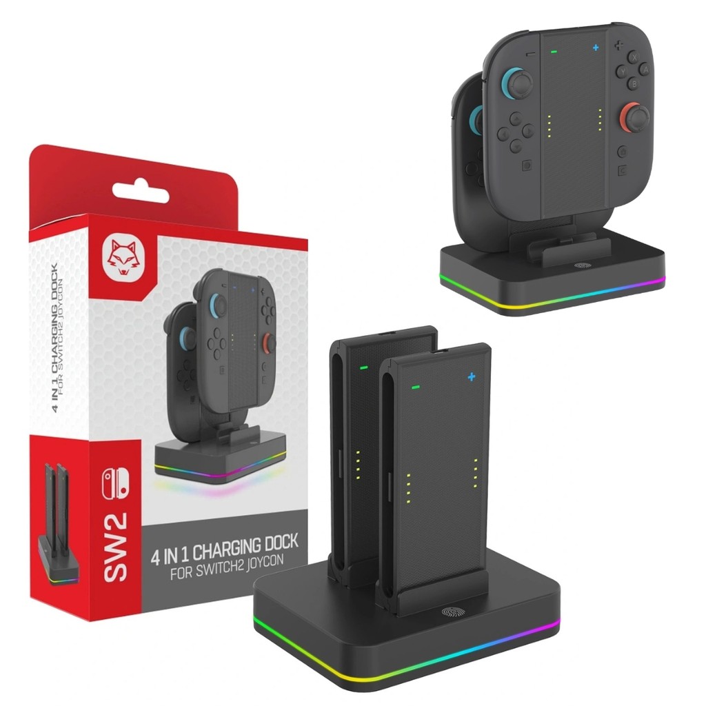 Carregador LED RGB Magnético Para Nintendo Switch 2 Joy-con 4 Controles Estação Base