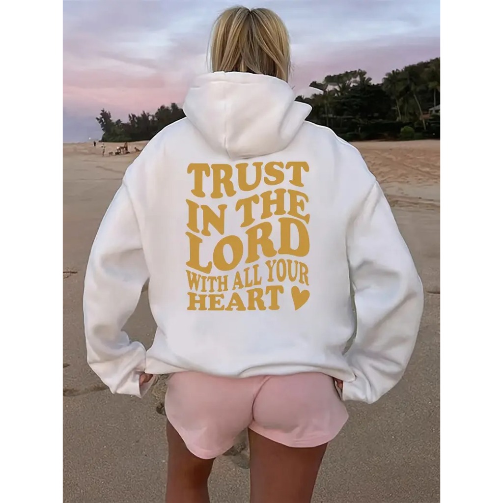 Moletom Casual Unisex com Estampa de Letras - Pulôver Aconchegante de Poliéster com Bolso Canguru, Manga Longa, Moletom