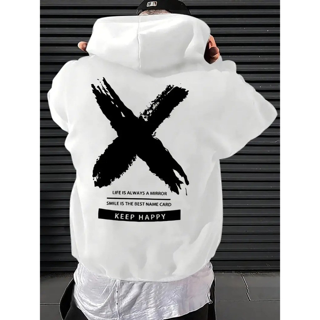 Moletom com estampa de Keep Happy, com capuz, bolso casual, manga longa com cordão, blusa de moletom, roupas unisex
