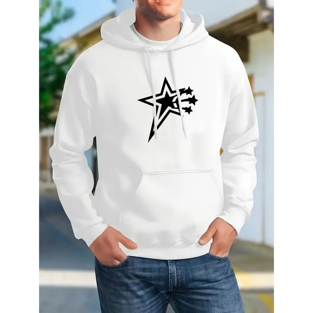 Moletom de poliéster casual Unisex com estampa de estrela galáctica, capuz com bolso de canguru, manga longa, respirável