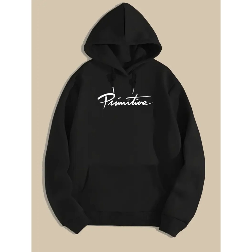 Moletom Casual Unisex com Estampa de Letras e Bolso Canguru - Macacão de Manga Longa Macio e Confortável, Design Branco