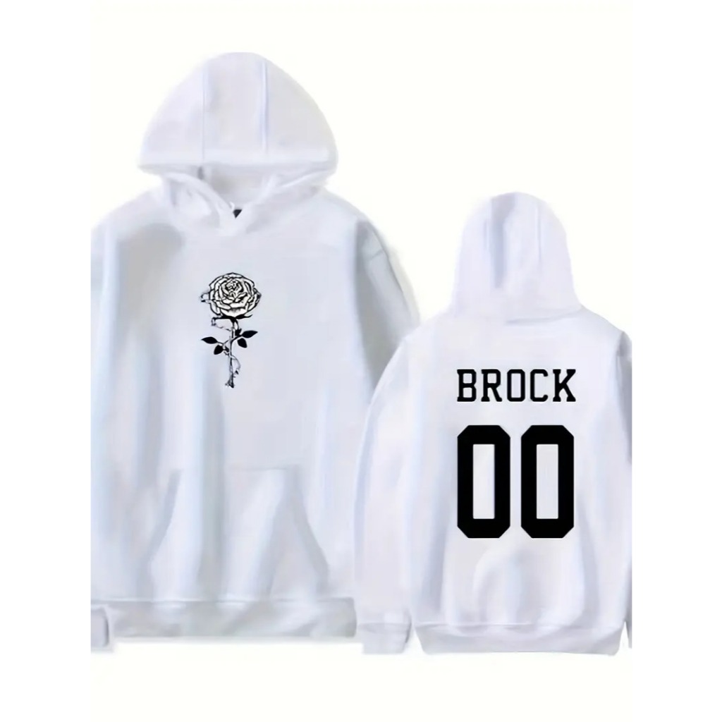 Moletom Masculino Preto Casual com Rosa Branca e Estampa de Letras 