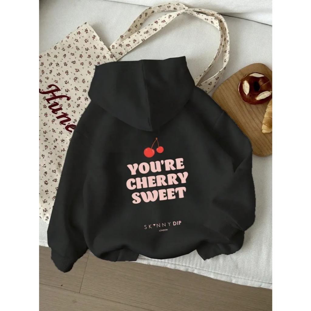 Moletom Casual Unisex com Estampa de Cereja e Frase 