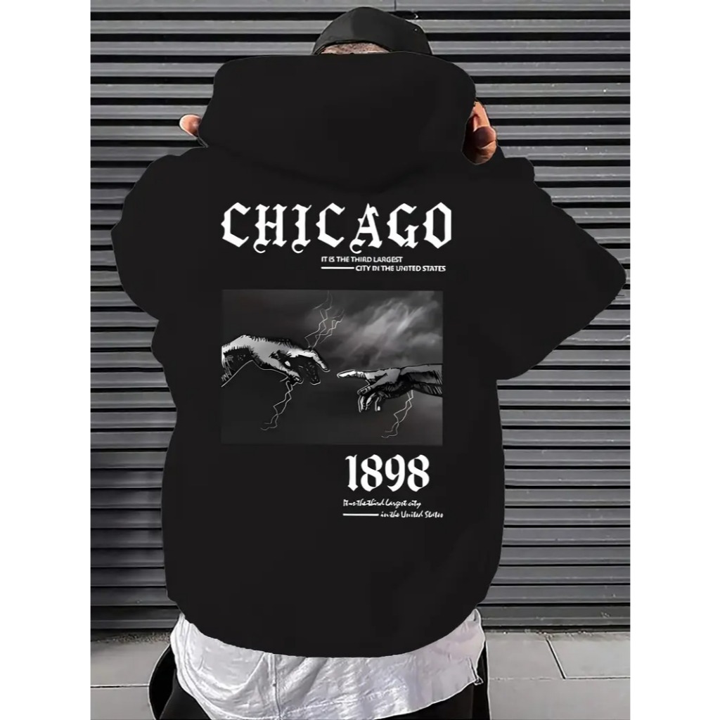 Moletom com estampa de Chicago 1898, com capuz, bolso casual, manga longa com cordão, blusa de moletom, roupas unisex