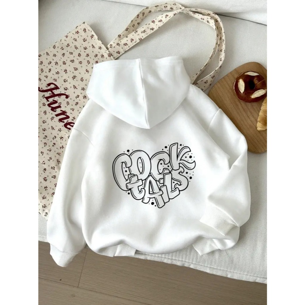 Moletom Casual Unisex com Capuz de Manga Longa - Estampa de Desenho Animado, Rosa Vibrante, Corte Relaxado, Lavável à Má