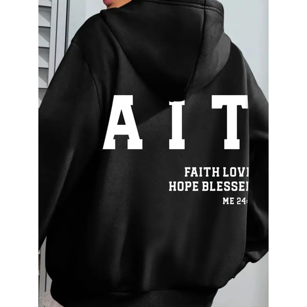 Moletom com estampa de letras Unisex, com bolso canguru casual e capuz com cordão, blusa de moletom de manga longa, roup