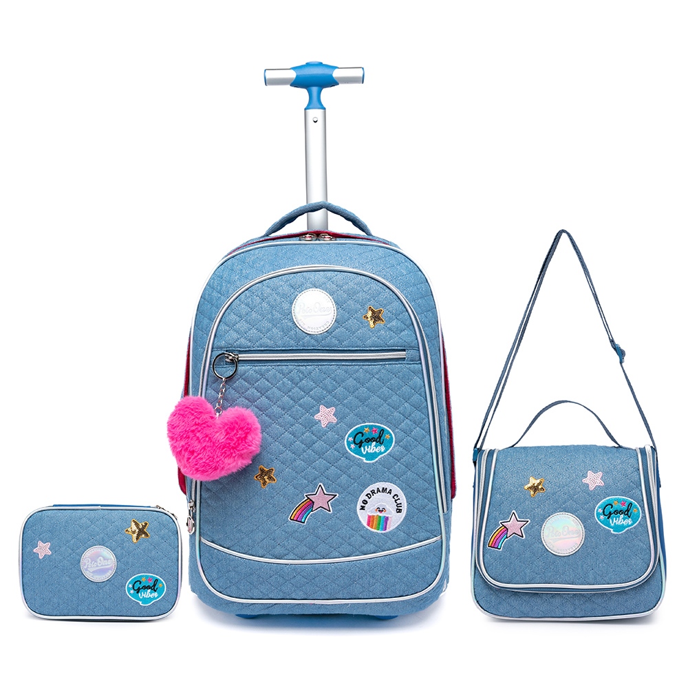 Kit Mochila Escolar Rodinhas Feminina Juvenil Lancheira Térmica Estojo Polo One