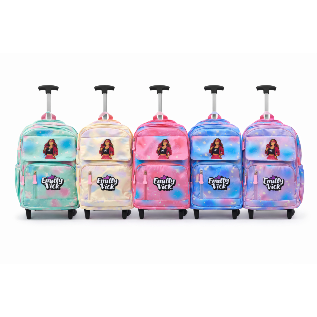 Mochila de rodinha Emilly vick  Escolar Feminina Juvenil Impermeável Reforçada 12 bolsos volta às Aulas Kpop emily