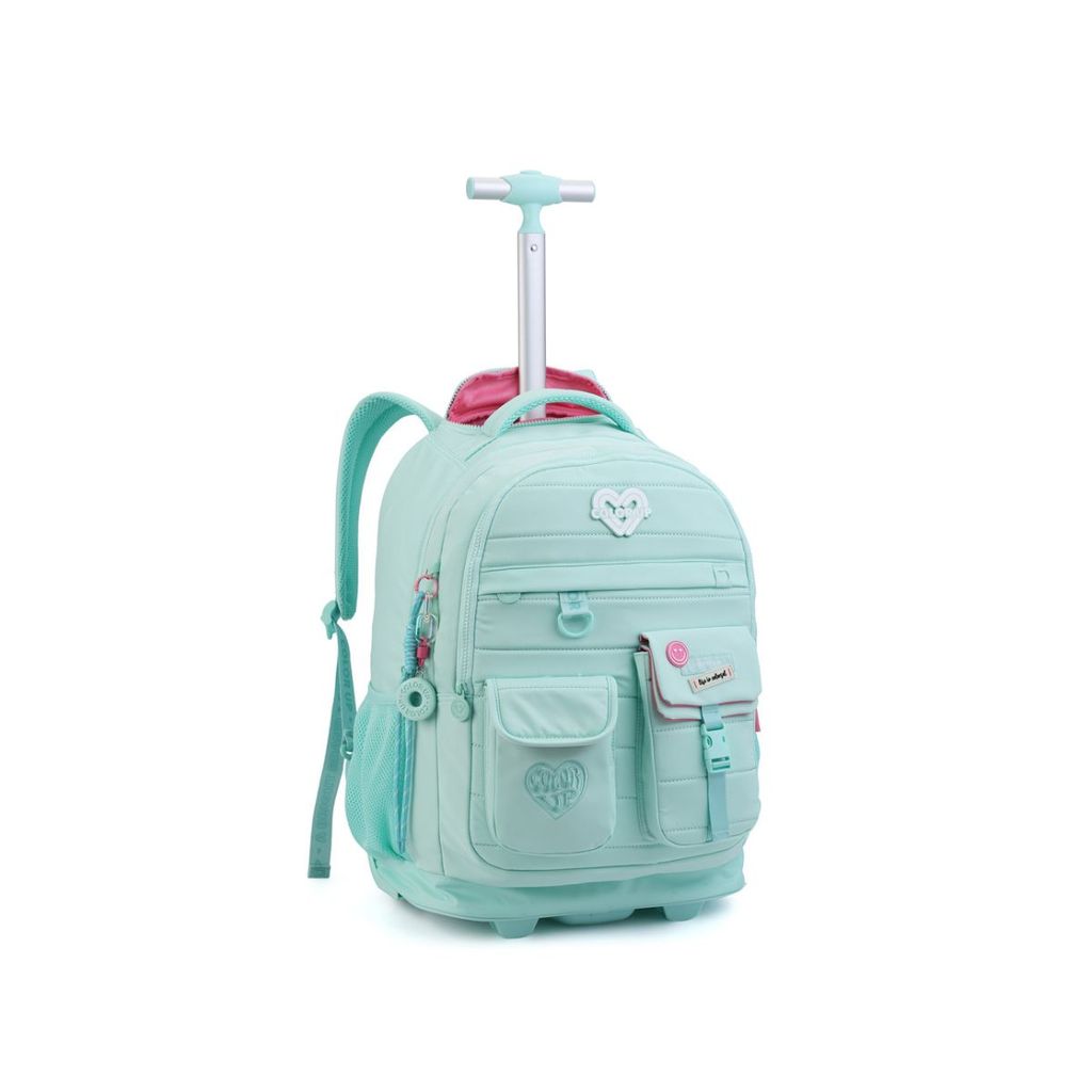 Mochila Rodinha Juvenil Feminina Escolar Reforçada Chaveiro