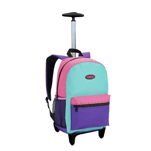 Mochila Rodinha Tricolor Feminina Juvenil Espaçosa Reforçada