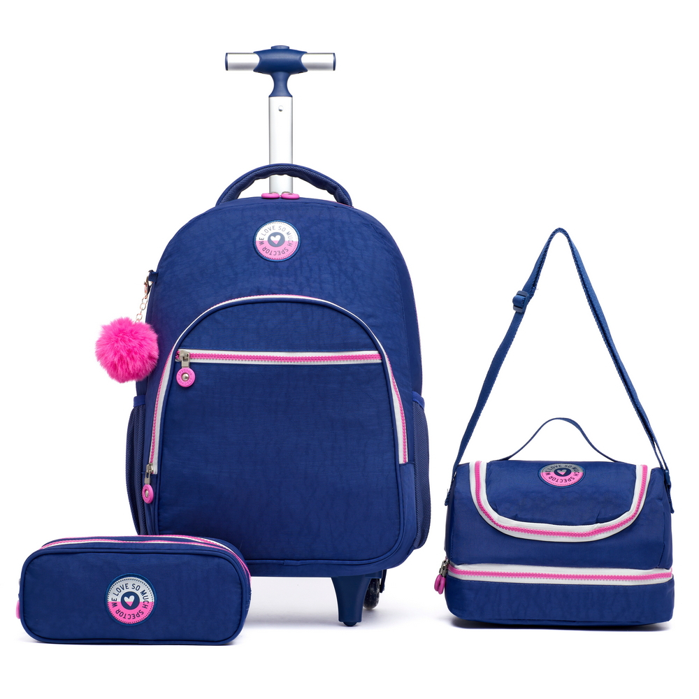 Kit Mochila Rodinhas Lancheira Estojo Feminina Juvenil Viagem Spector Passeio