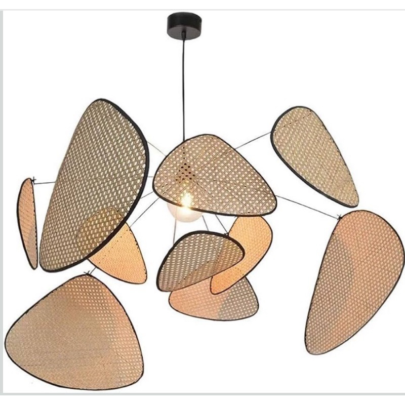 Luminárias Pendentes LED de Arte Japonesa Wabi Sabi, Lâmpada de Bambu e Rattan para Decoração de Sala de Estar