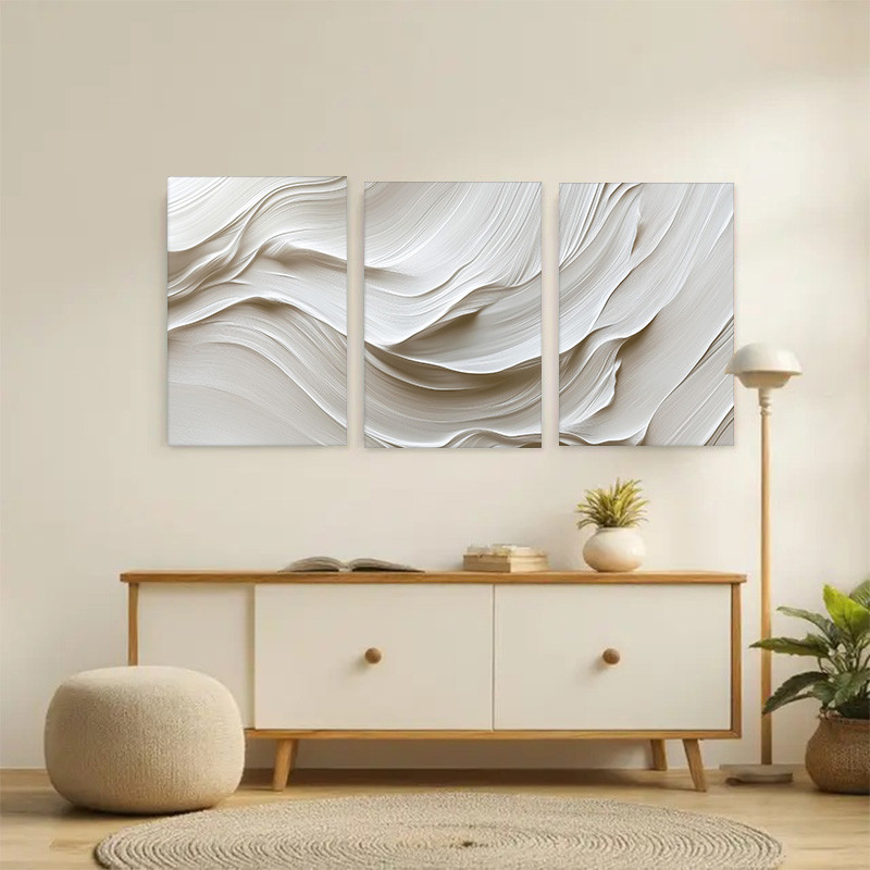 Arte Em Tela De Onda Branca Texturizada 3D Emoldurada Wabi Sabi Minimalista Quarto Emoldurado Impressão De Parede