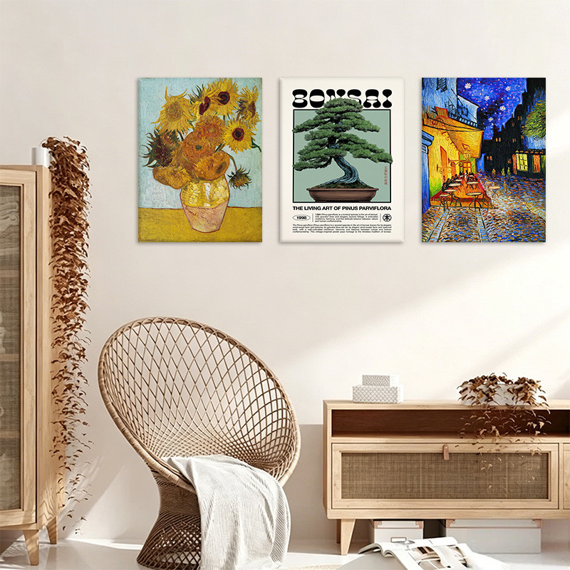 Pinturas Clássicas De Van Gogh Emolduradas E Tela De Bonsai Japonês Wabi Sabi Decoração De Parede Para Casa