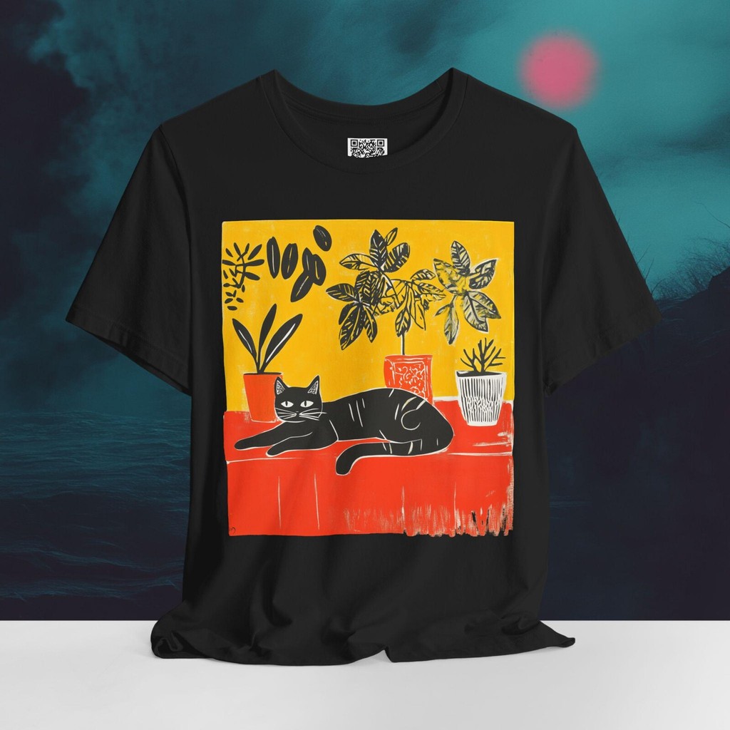 Ukiyo-e Japanese Cat Camiseta Oversized - Wabi-Sabi Black Cat Tee, Zen Minimalist Cat Lover