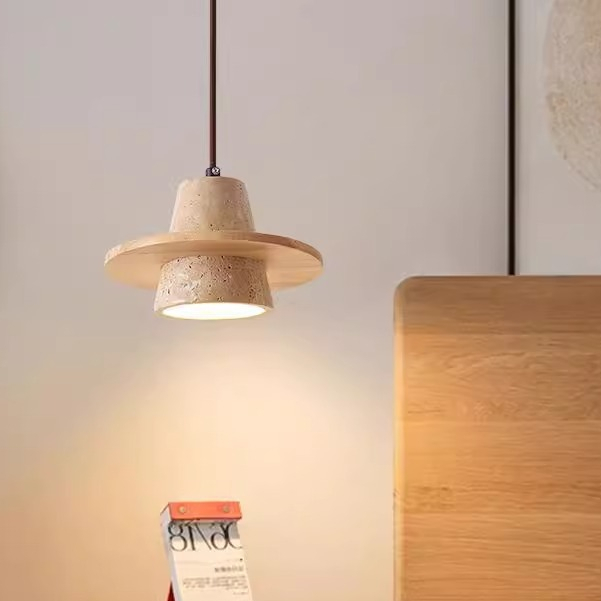 Luz Pendente De Travertino Amarelo Vintage-Estilo Moderno E Wabi Sabi Do Meio Século , Abajur Suspenso De Designer Para