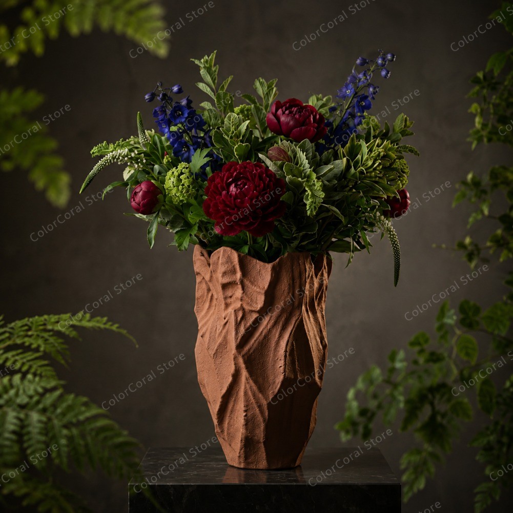 Vaso Escultural ColorCoral , De Flores Com Textura De Rocha Rústica , Decoração De Casa Orgânica Wabi Sabi Decorativo Mo