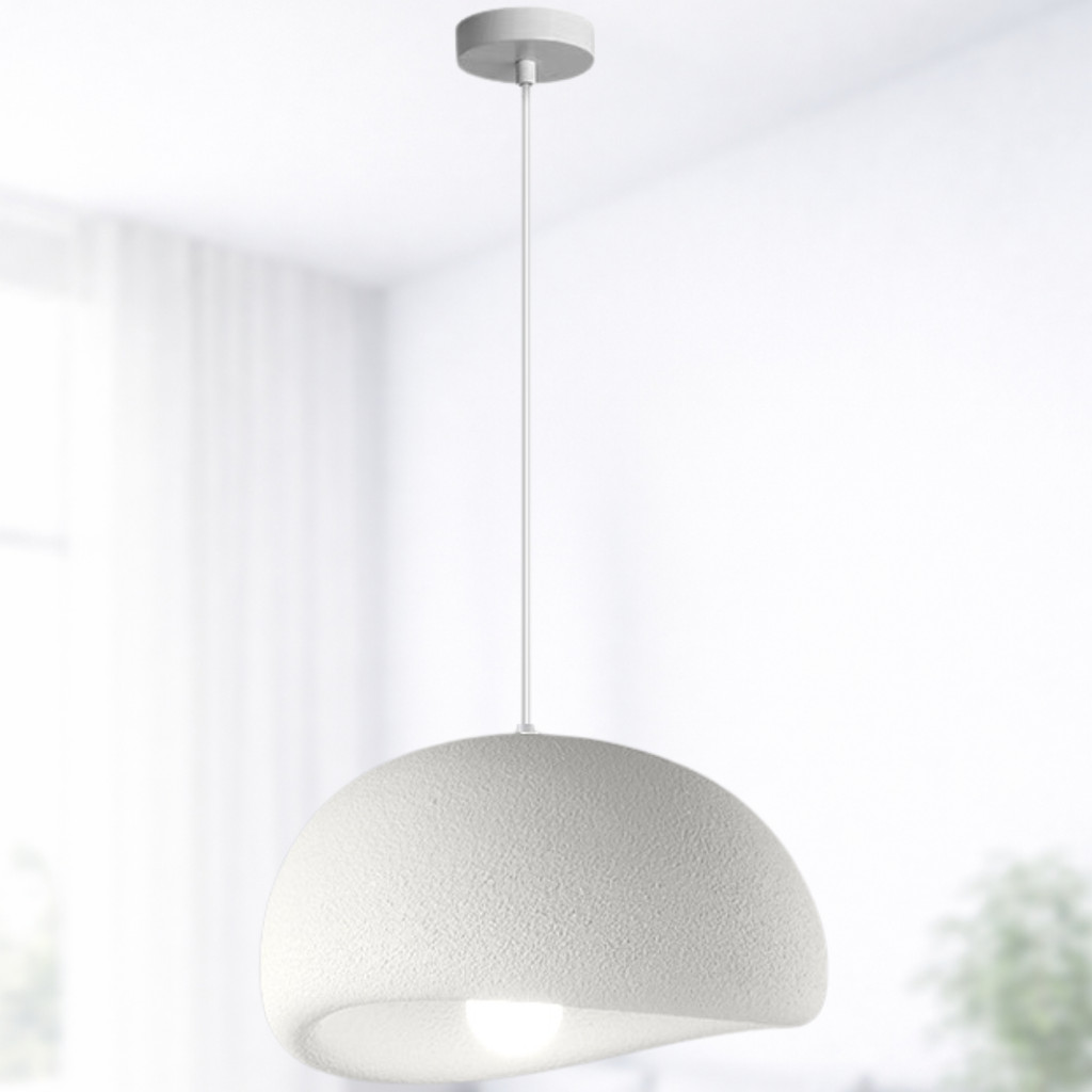 Lustre Pendente 40cm Luminária Japonesa Wabi-Sabi Orgânico Cogumelo Concreto Gimpo LTJ40-BRANCO-A