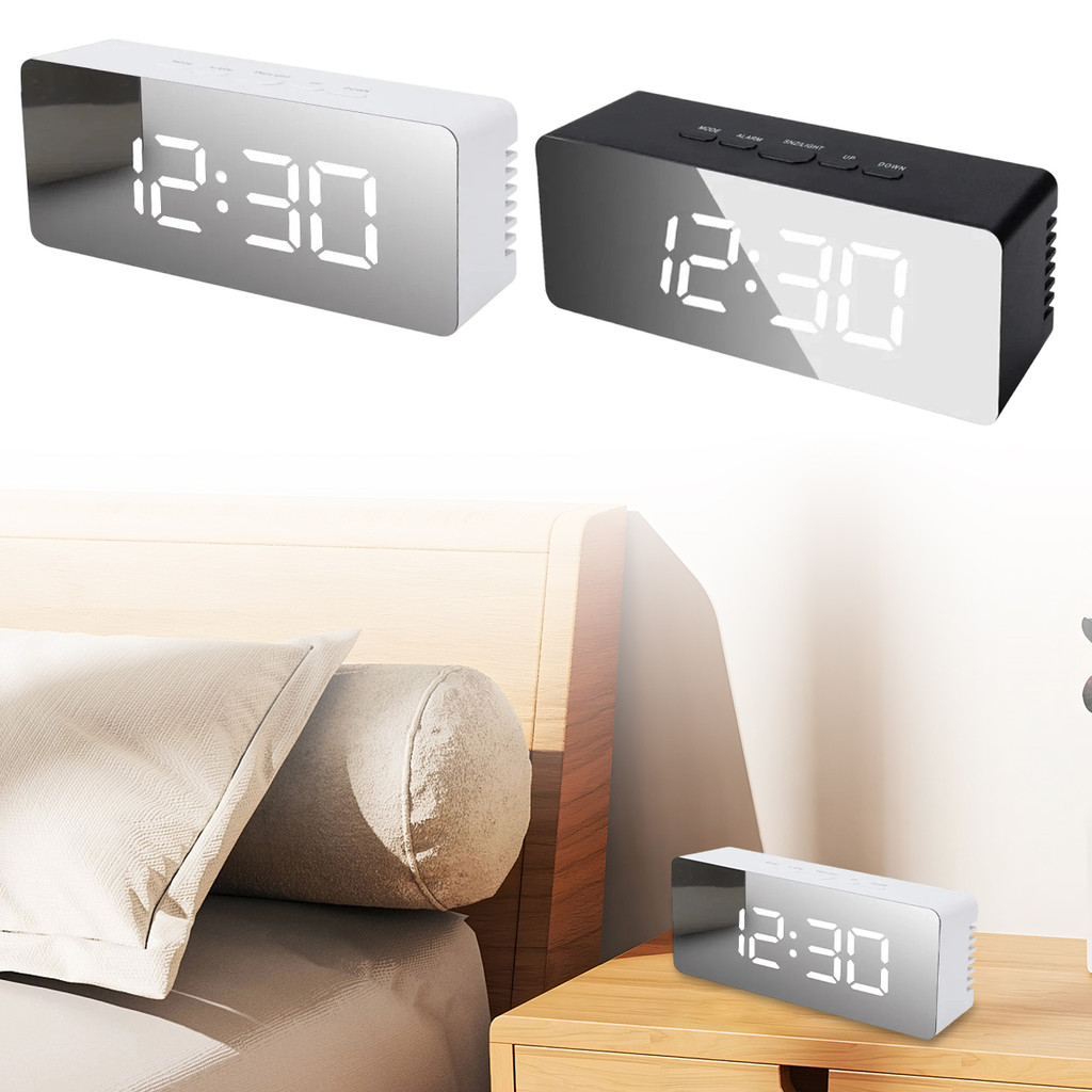 Wondertoy1pc Relógio Digital Branco LED Espelho De Mesa Snooze Display Time Night Light Desktop USB Despertador Decoraçã