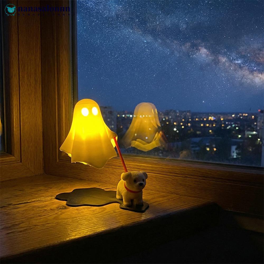 NANASALONNN 3D Impresso Bonito Fantasma Andando Cão LED Night Light Luz Quente Halloween Desktop Quarto Lâmpada Decorati