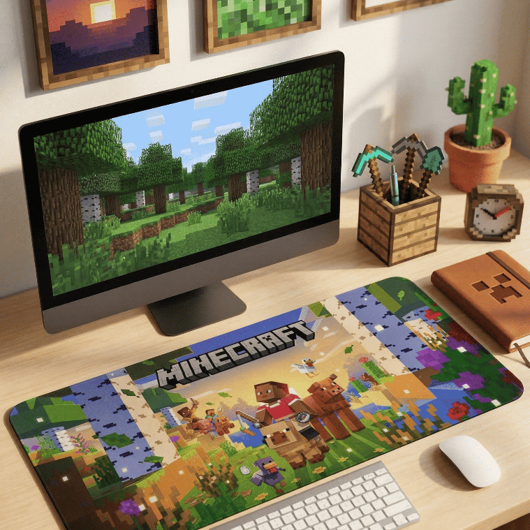 Mousepad Gamer Grande Mincrft Cenário Floresta Desk Mat Antiderrapante Setup Gamer Promoção