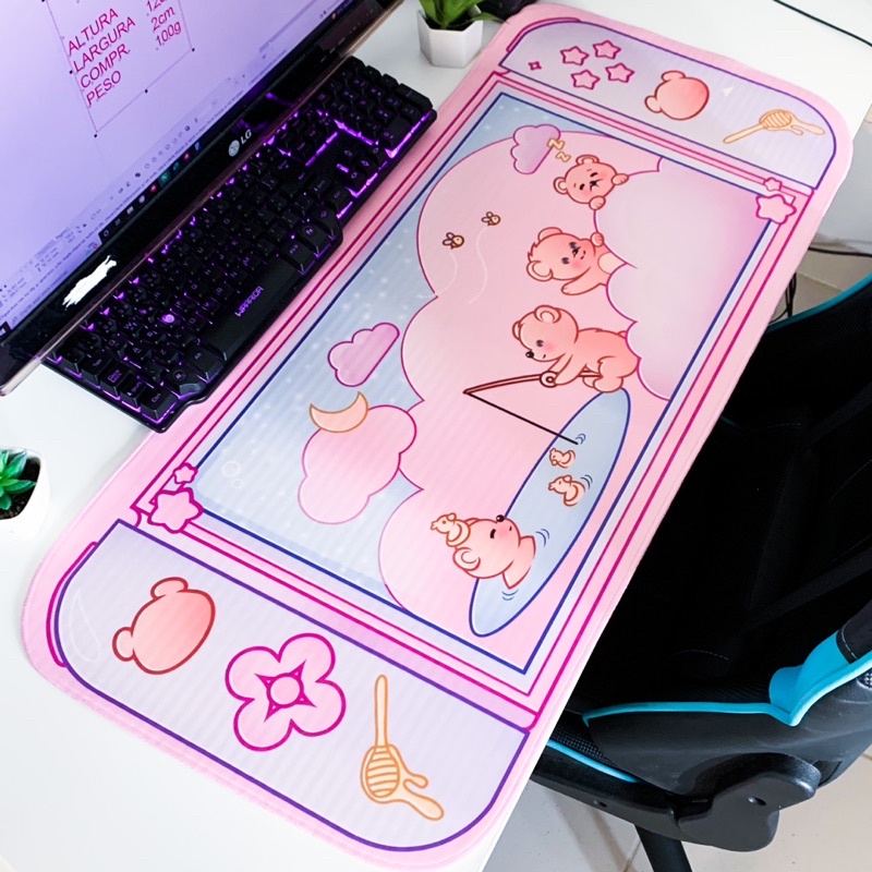 Mousepad Cute Bear Cloud | 800mm 300mm ou 700x300mm Desk Mat Extra Grande Kawaii Gamer Girl