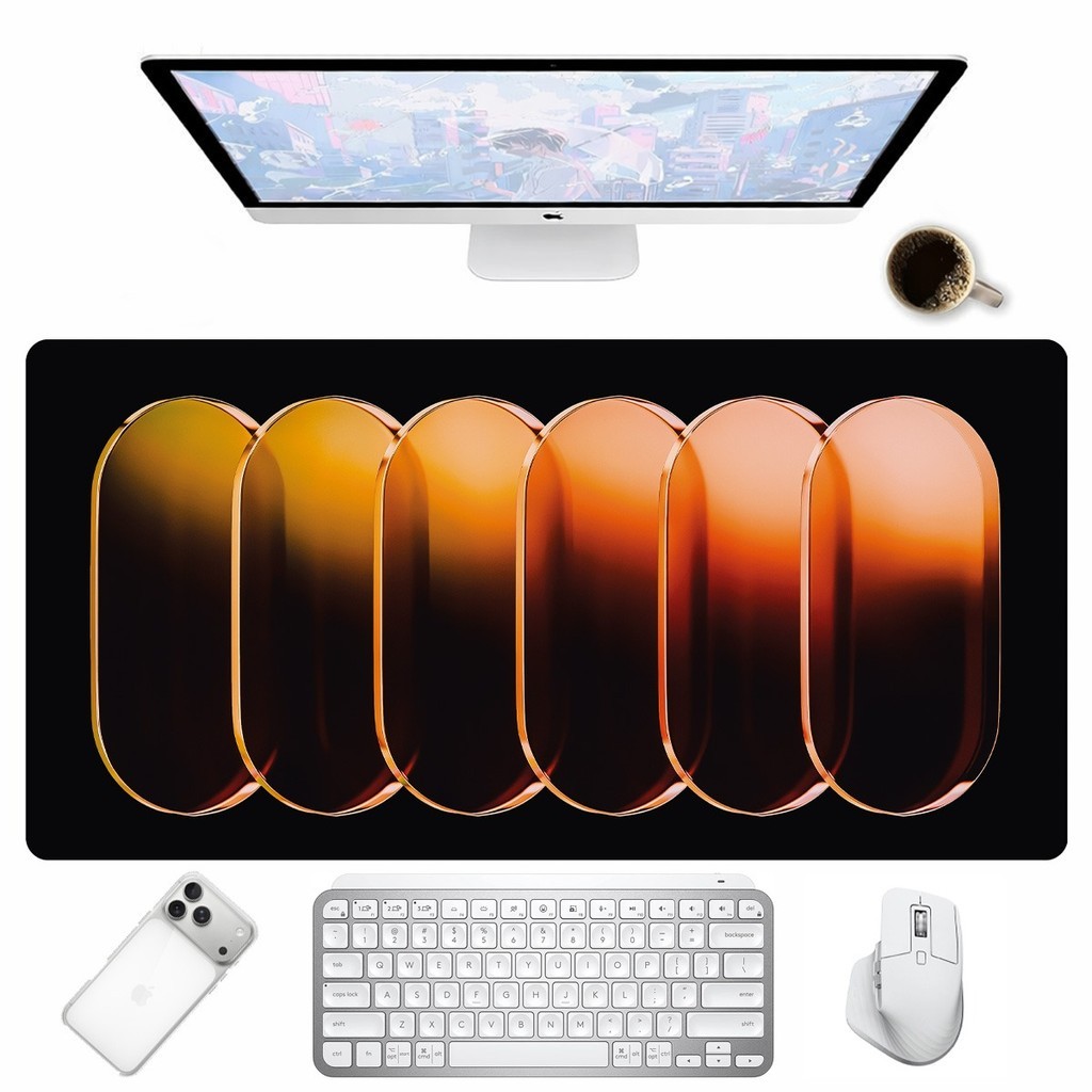 Tapete Mouse Pad Preto e Laranja Minimalista Gamer Para Mesa PC Teclado Desk Mat Retangular