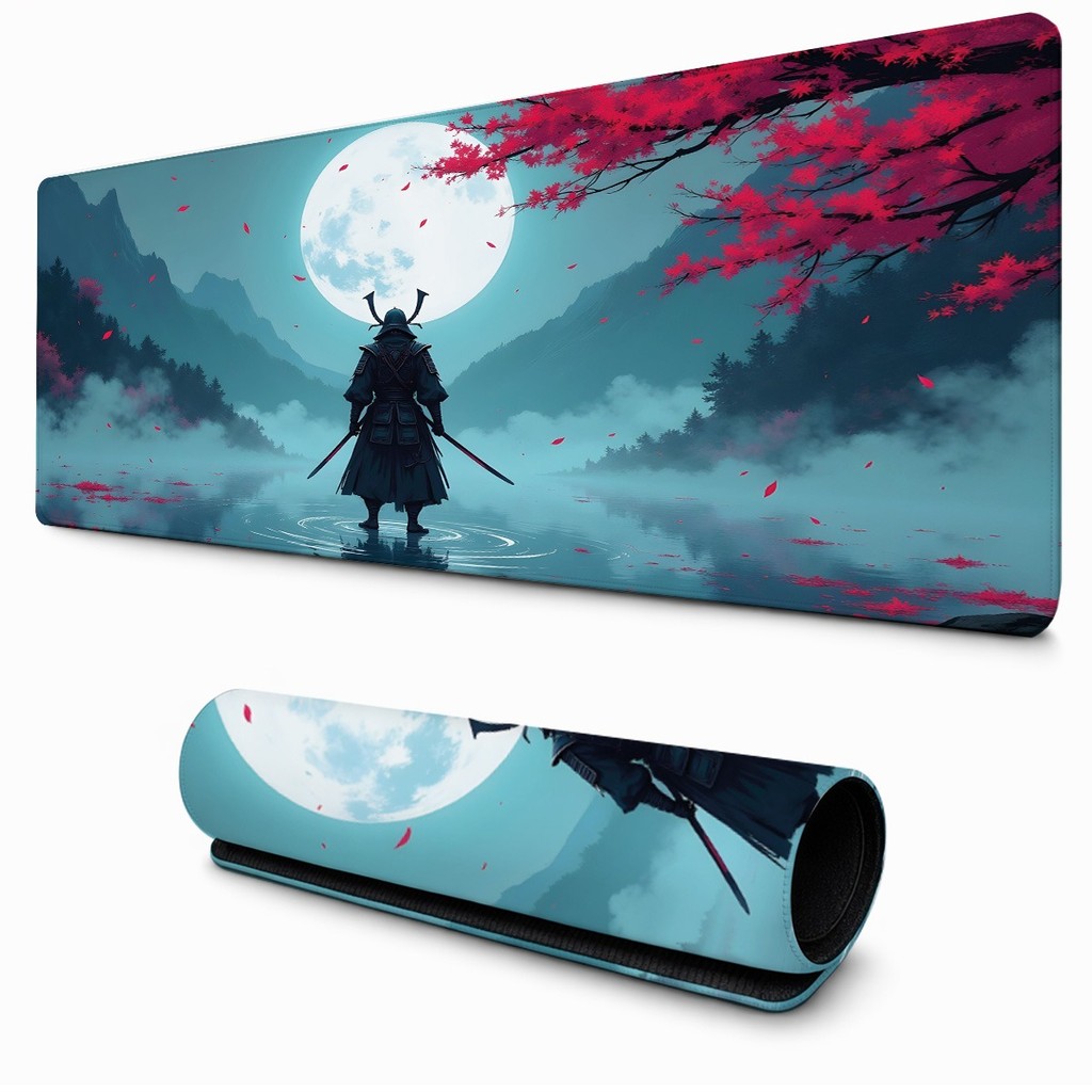 Desk Mat Samurai Lua Cheia Floresta Mouse Pad Gamer Para Teclado Mesa PC Vários Tamanhos