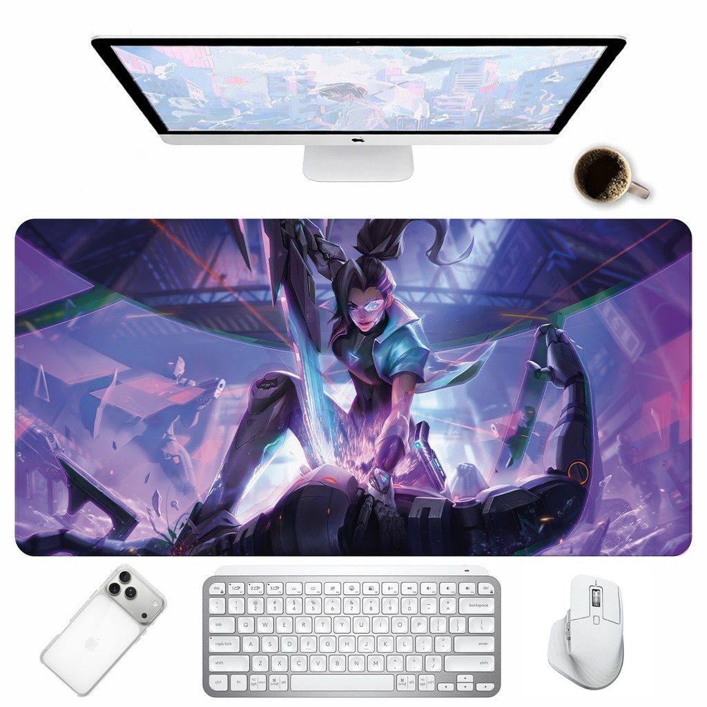 Desk Mat Guerreira Roxa Estilo Fantasia Mouse Pad Gamer Retangular Para Mesa PC Teclado
