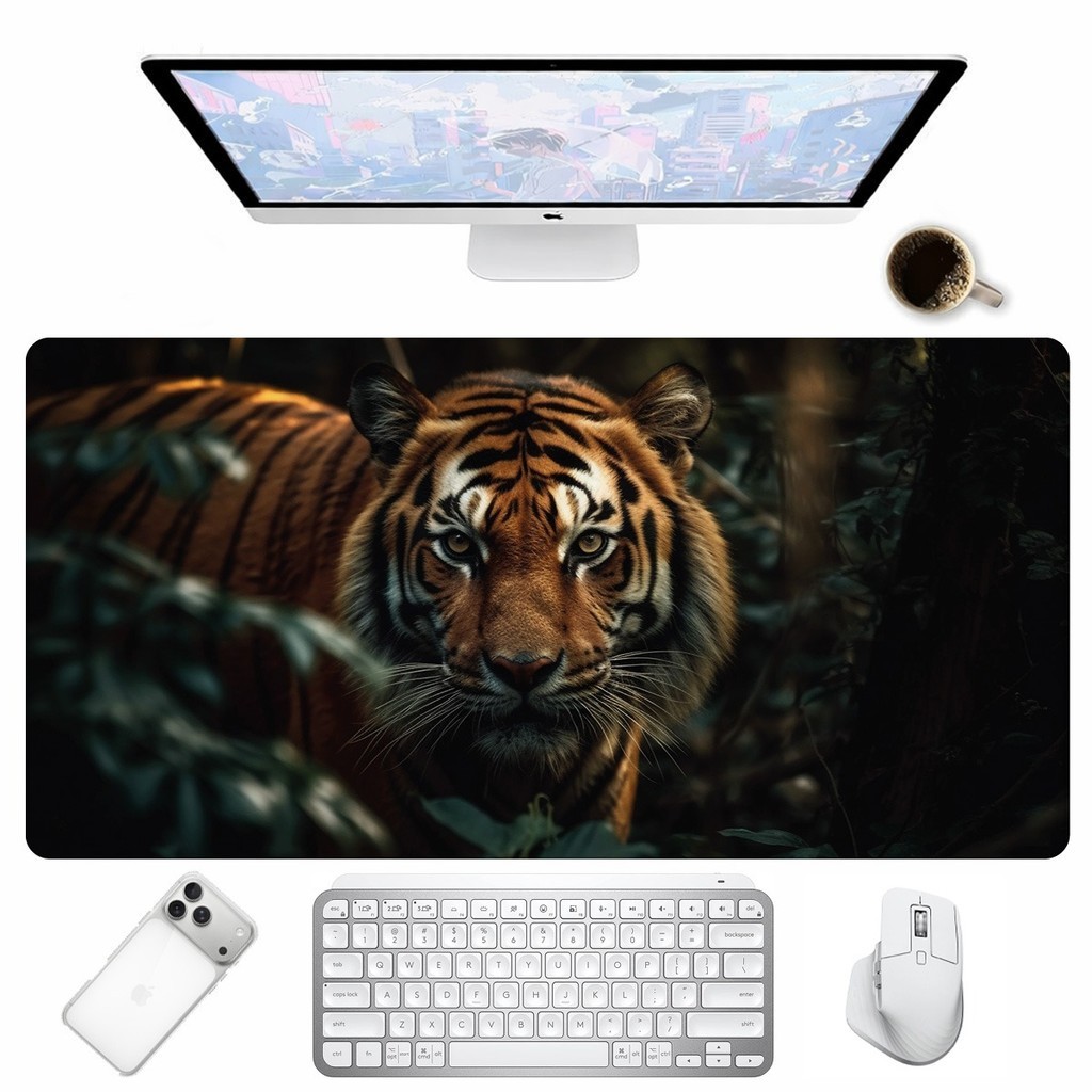 Desk Mat Tigre Realista Grande Antiderrapante Mouse Pad Gamer Para Mesa PC Teclado Acessório
