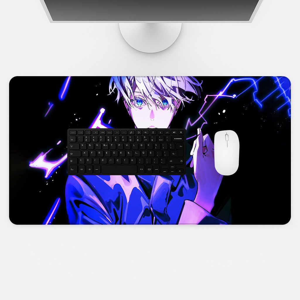 Desk Mat Menino Anime Raios Roxos Grande Mouse Pad Para Mesa Gamer Setup Antiderrapante
