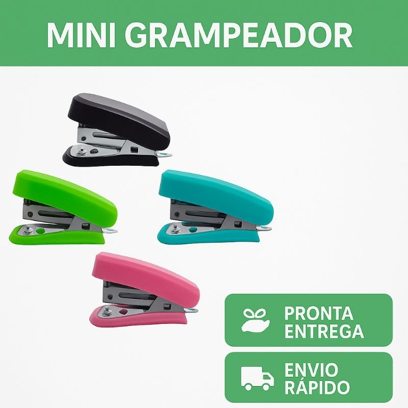 Mini Grampeador 26/6 - Para 25 Folhas - Escolar - Escritório - Compacto - Papelaria - Portátil