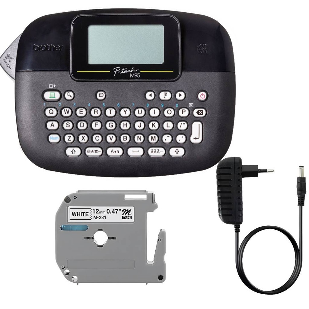 Rotulador Brother PT-M95BK + 1 Fita M-K231 X-Full + Fonte Etiquetadora Portátil Cortador Manual