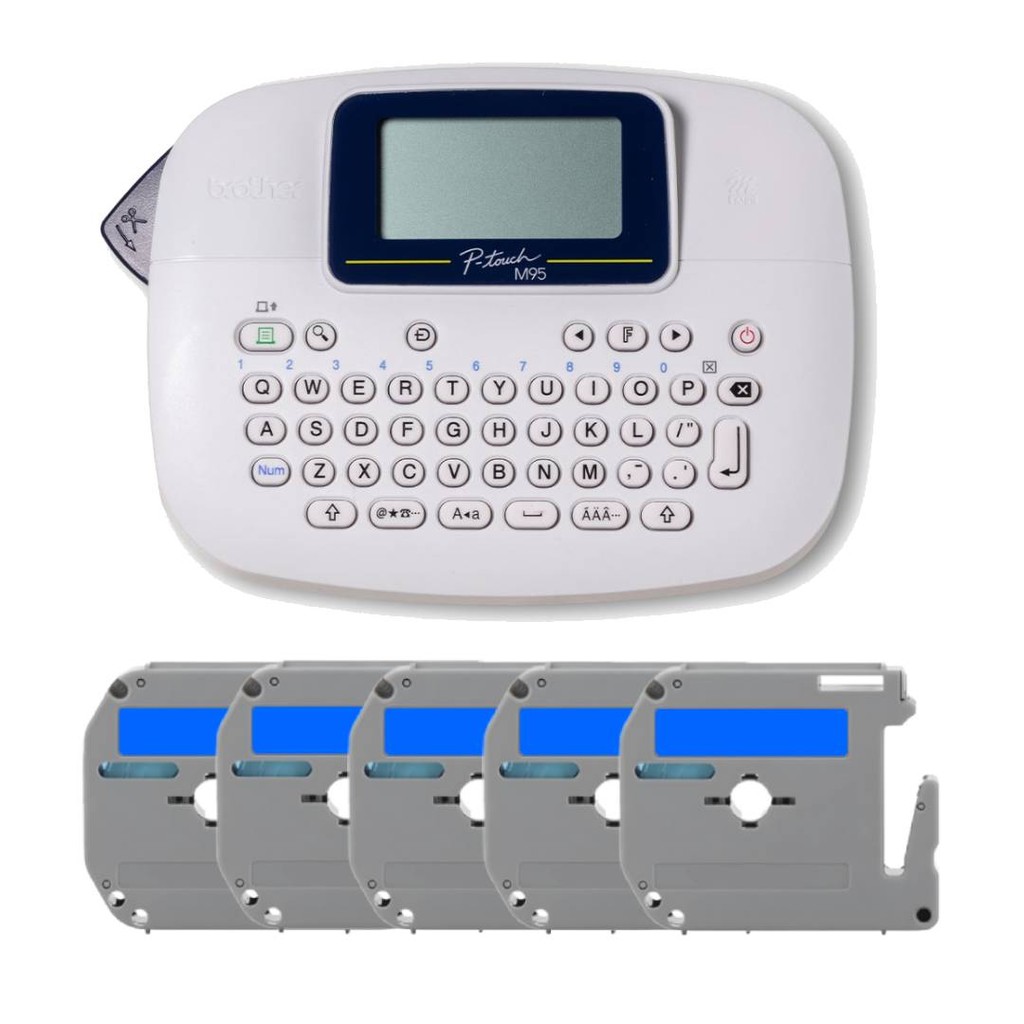 Kit Rotulador Branco Brother Portátil Industrial Pt-m95 Pt-m95bk + 5 Fita X-full Mk531 Azul