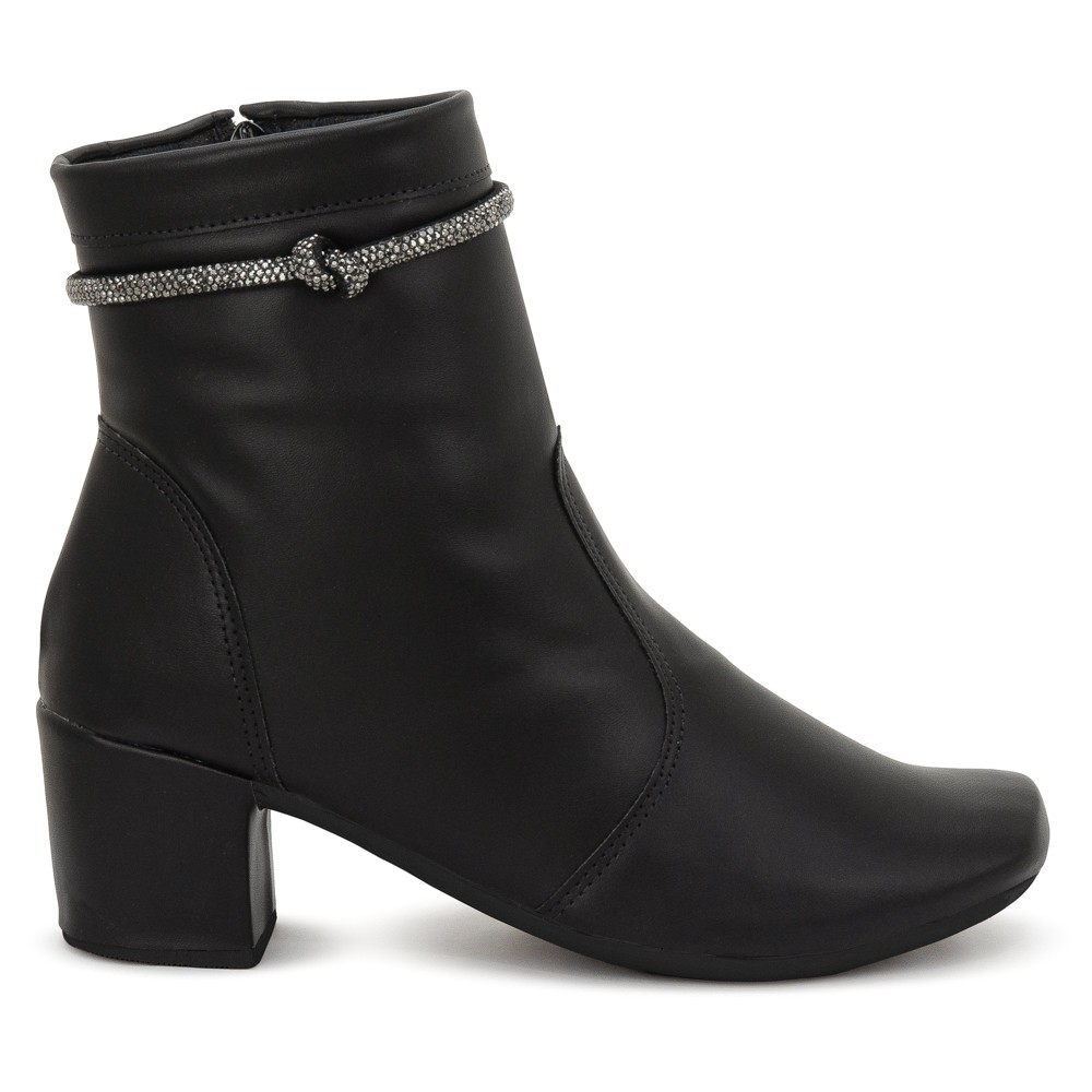 Coturno Feminino Preto Cano Curto Salto Grosso Confortável Fivela Brilhante Elegante Ref: 180