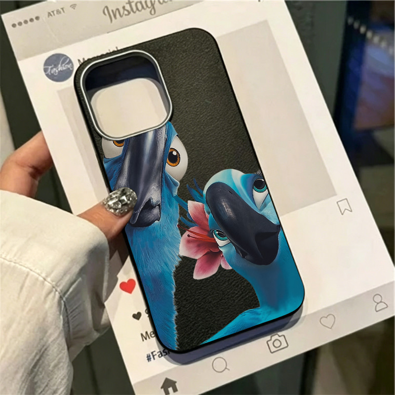 Rio Rio Big Adventure Pluzhuer Par de papagaio azul Casal Capa de telefone com padrão de couro Capa exclusiva para Apple